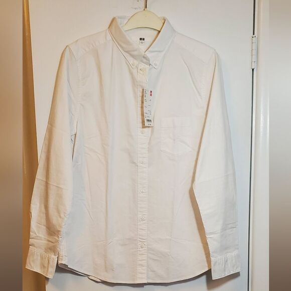 Large Uniqlo White Button-down Long Sleeve Collar Dress Shirt - Picture 1 of 7